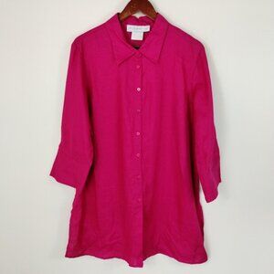 It's a New Vision 100% Linen Button Down Blouse Size 2XL Pink Relaxed Side Slits